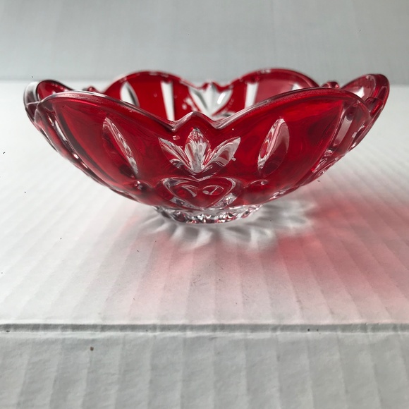 3 Fine Crystal Red And Clear Accent Bowls 4,75” x 2” - Picture 10 of 12